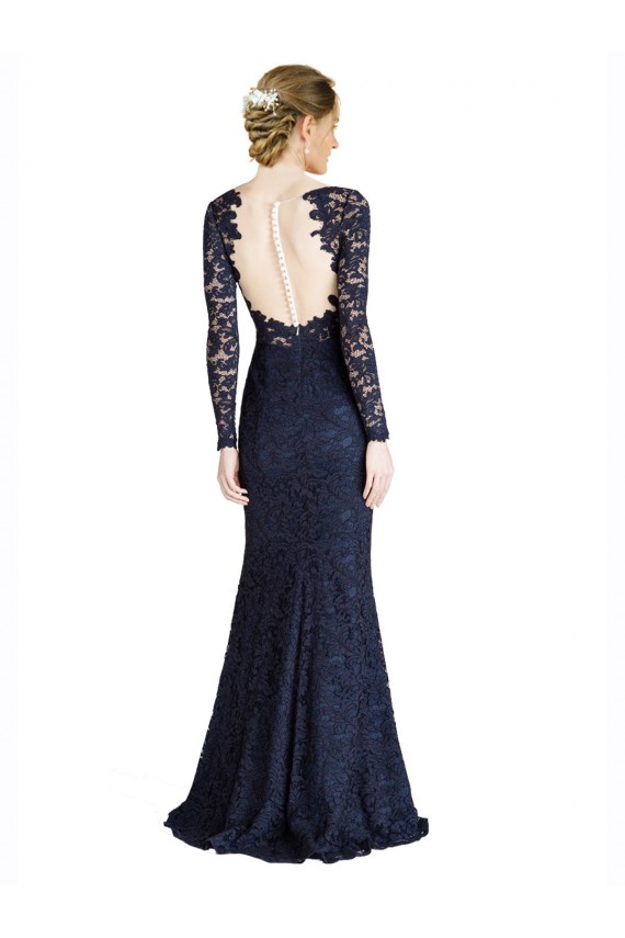 Discount Long Sleeves Dark Navy Keyhole Back Mermaid Sweetheart Prom Dress Canada