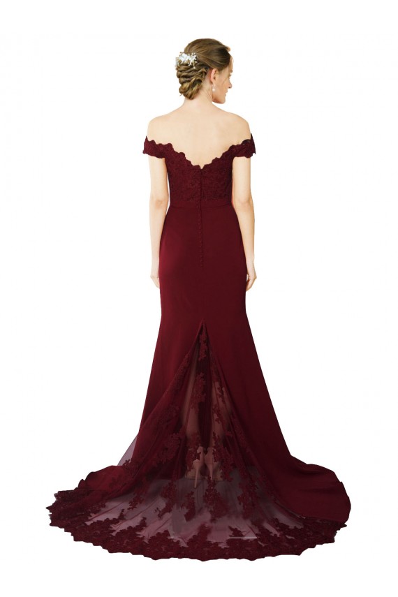 Discount Sleeveless Burgundy Gold V-Back Mermaid Off the Shoulder Prom Dress Canada