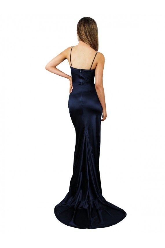 Discount Sleeveless Dark Navy Mermaid Stretch Satin Sweetheart Prom Dress Canada
