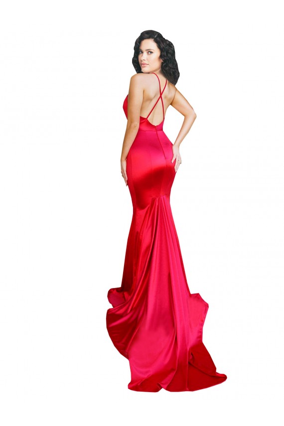 Discount Sleeveless Red Low Back Mermaid Sweetheart Stretch Satin Prom Dress Canada