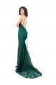 Discount Sleeveless Dark Green Open Back Mermaid V-Neck Black Tie Prom Dress Canada