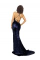 Discount Sleeveless Dark Navy Low Back Mermaid V-Neck Prom Dress Canada
