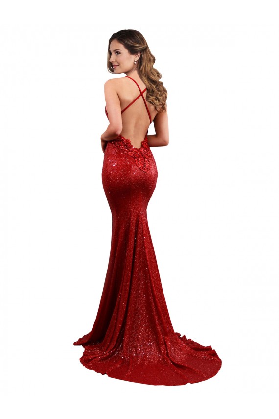 Discount Sleeveless Red Low Back Mermaid V-Neck Evening Gown Canada