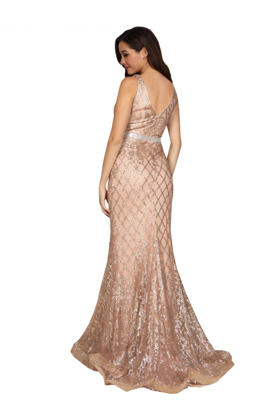 Discount Sleeveless Rose Gold V-Back Mermaid V-Neck Plus Size Formal Prom Dress Canada