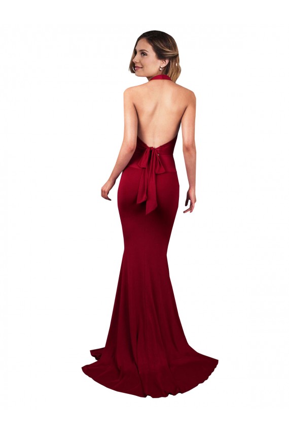 Discount Sleeveless Burgundy Open Back Mermaid Halter Neck Prom Dress Canada