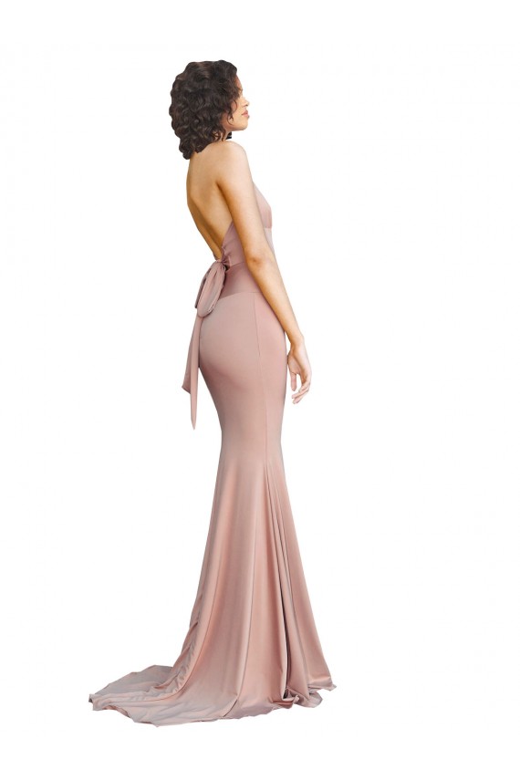Discount Sleeveless Dusty Pink Low Back Mermaid V-Neck Prom Dress Canada