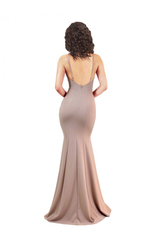 Discount Sleeveless Dusty Pink Low Back Mermaid V-Neck Black Tie Prom Dress Canada