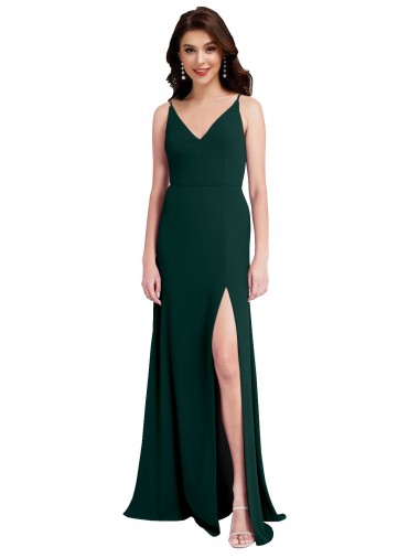 Discount Sleeveless Midnight Green V-Back A-Line V-Neck Stretch Crepe Prom Dress Canada