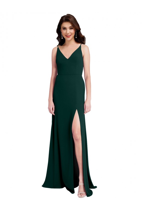 Discount Sleeveless Midnight Green V-Back A-Line V-Neck Stretch Crepe Prom Dress Canada