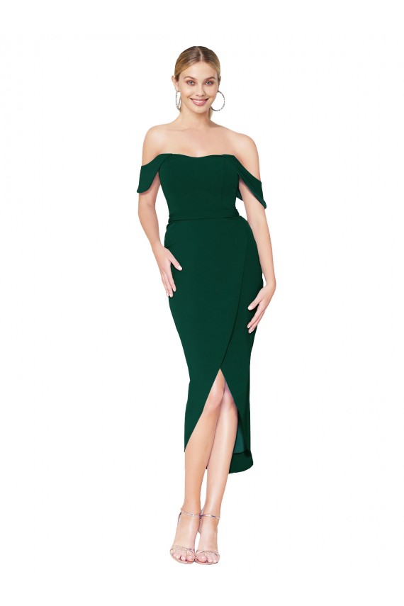 Discount Sleeveless Midnight Green Mermaid Off the Shoulder High Low Prom Dress Canada
