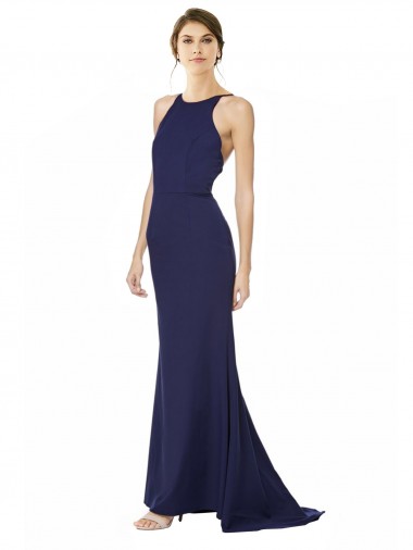 Discount Sleeveless Navy Blue Criss Cross Open Back Mermaid Halter Neck Prom Dress Canada