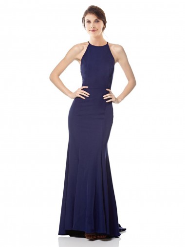 Discount Sleeveless Navy Blue Mermaid Halter Neck Prom Dress Canada