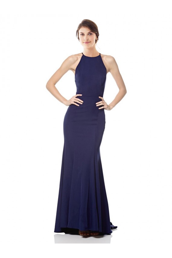 Discount Sleeveless Navy Blue Mermaid Halter Neck Prom Dress Canada