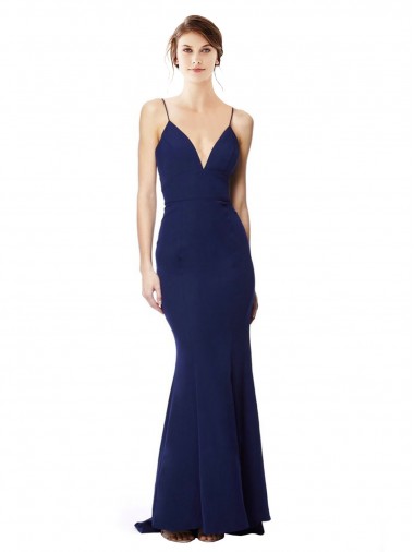 Discount Sleeveless Navy Blue Open Back Mermaid Spaghetti Straps Prom Dress Canada
