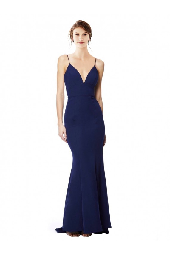 Discount Sleeveless Navy Blue Open Back Mermaid Spaghetti Straps Prom Dress Canada