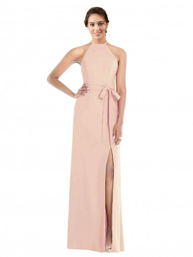Discount Sleeveless Nude Criss Cross Back Trumpet Halter Neck Prom Dress Canada