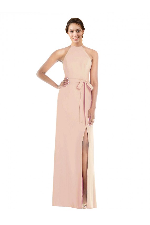 Discount Sleeveless Nude Criss Cross Back Trumpet Halter Neck Prom Dress Canada