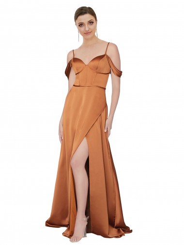 Discount Cold Shoulder Orange Low Back A-Line Spaghetti Straps Prom Dress Canada