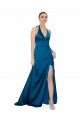 Discount Sleeveless Peacock Blue Open Back A-Line Halter Neck Prom Dress Canada