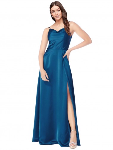 Discount Sleeveless Peacock Blue Low Back A-Line Spaghetti Straps Prom Dress Canada
