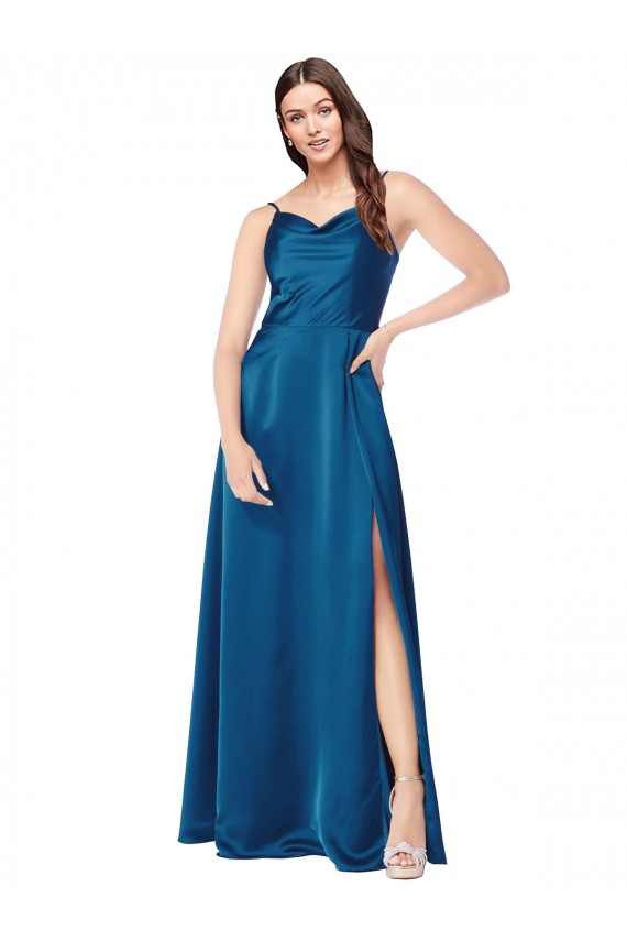 Discount Sleeveless Peacock Blue Low Back A-Line Spaghetti Straps Prom Dress Canada