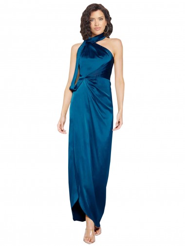 Discount Sleeveless Peacock Blue Sheath Halter Neck Prom Dress Canada
