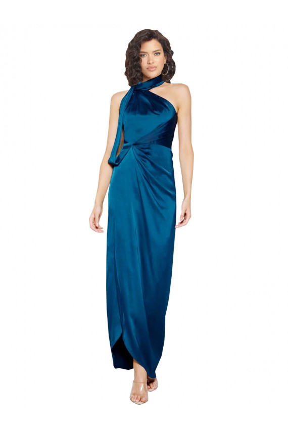 Discount Sleeveless Peacock Blue Sheath Halter Neck Prom Dress Canada