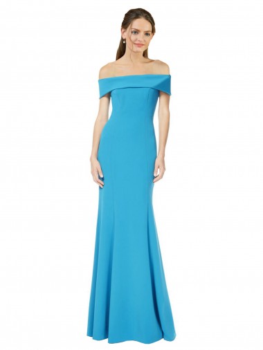Discount Sleeveless Peacock Blue Sheath Off the Shoulder Prom Dress Canada