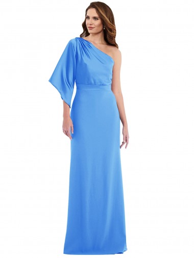 Discount Bell Sleeves Peacock Blue Trumpet One Shoulder Prom Dress Canada