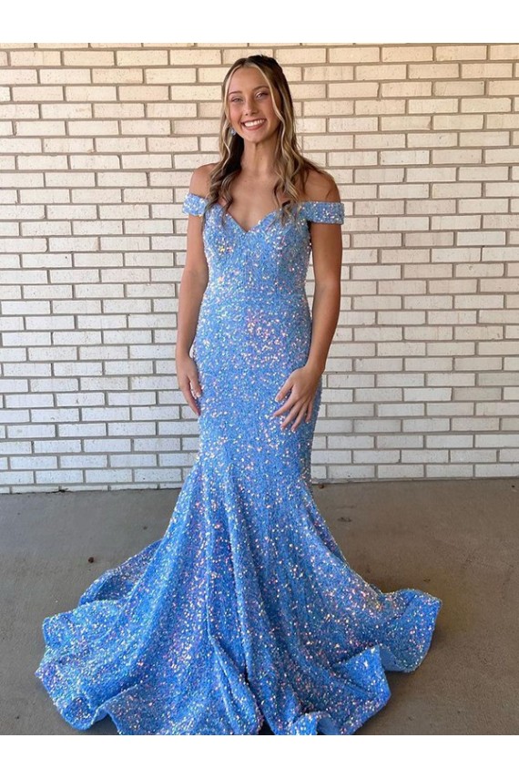 Discount Sleeveless Periwinkle Mermaid Off the Shoulder Prom Dress Canada