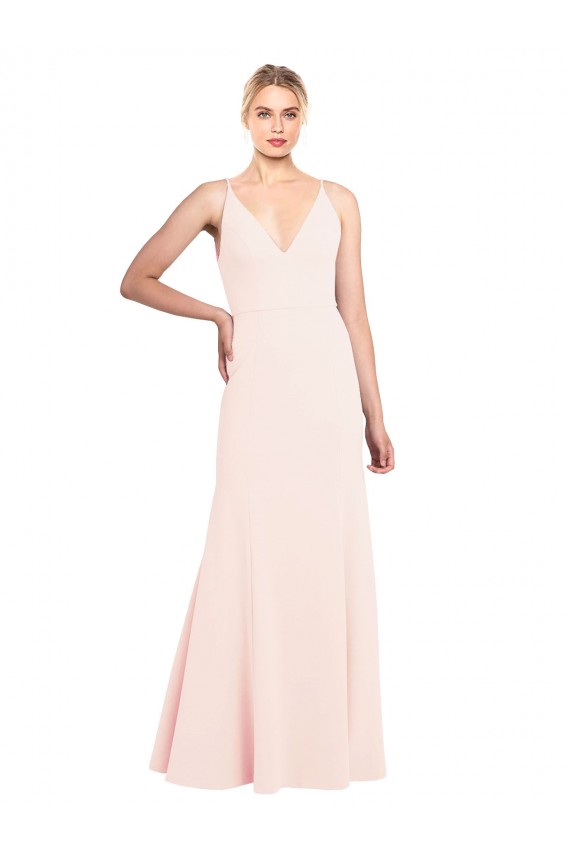 Discount Sleeveless Pink V-Back A-Line High Neck Stretch Crepe Prom Dress Canada