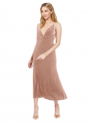 Discount Sleeveless Pink V-Back A-Line V-Neck Stretch Velvet Prom Dress Canada