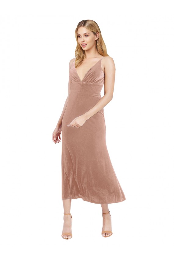Discount Sleeveless Pink V-Back A-Line V-Neck Stretch Velvet Prom Dress Canada