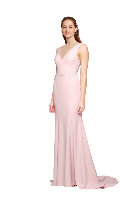 Discount Sleeveless Pink V-Back A-Line V-Neck Black Tie Prom Dress Canada