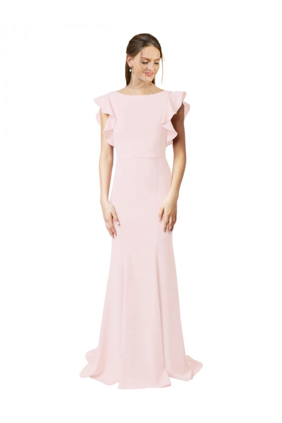 Discount Ruffle Sleeves Pink V-Back Mermaid Sheath Jewel Neck Black Tie Prom Dress Canada