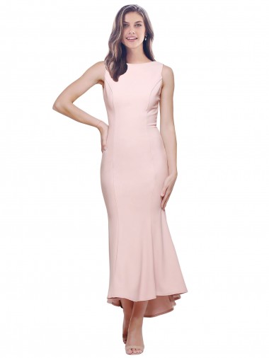 Discount Sleeveless Pink Low Back Sheath High Neck High Low Prom Dress Canada