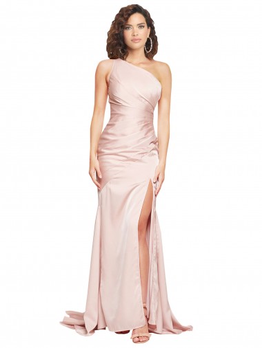 Discount Sleeveless Pink Sheath One Shoulder Black Tie Prom Dress Canada