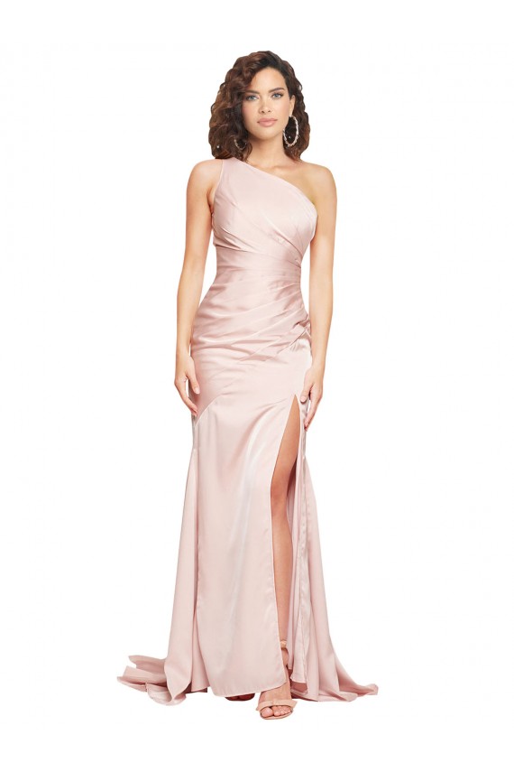 Discount Sleeveless Pink Sheath One Shoulder Black Tie Prom Dress Canada