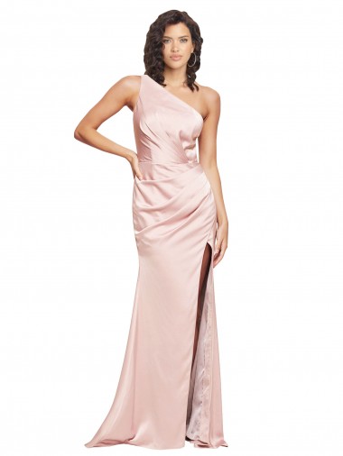 Discount Sleeveless Pink Low Back Sheath Silky Satin One Shoulder Prom Dress Canada