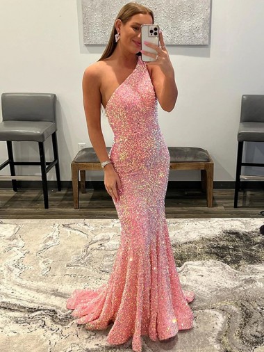 Discount Sleeveless Pink Sheath One Shoulder Prom Dress Canada