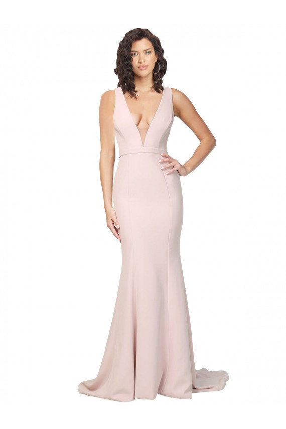 Discount Sleeveless Pink V-Back Sheath V-Neck Black Tie Prom Dress Canada