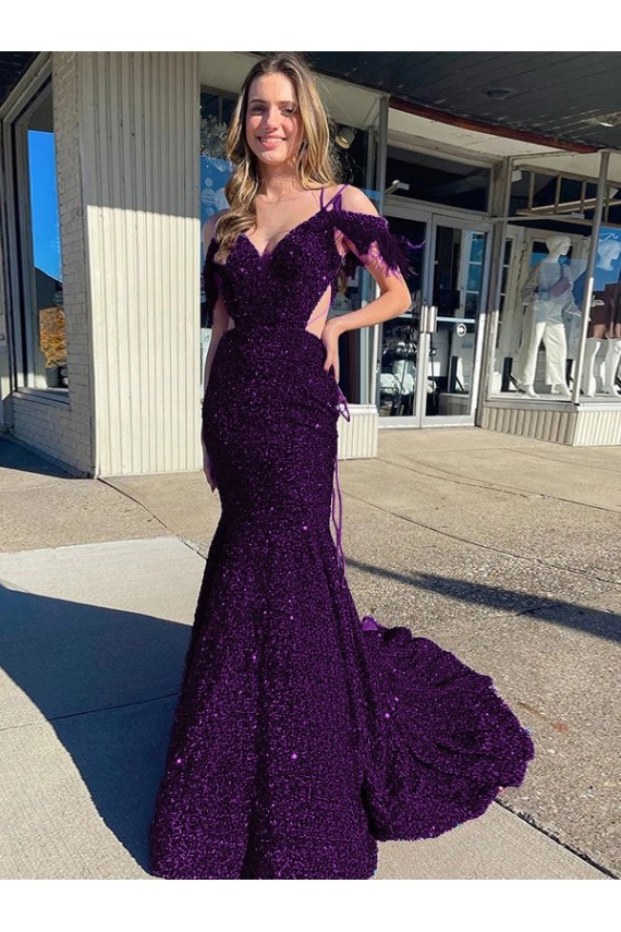 Discount Sleeveless Plum Purple Sheath Spaghetti Straps Prom Dress Canada