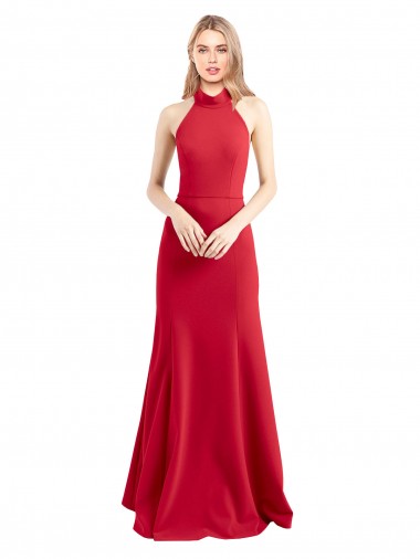 Discount Sleeveless Red Open Back A-Line Halter Neck Prom Dress Canada