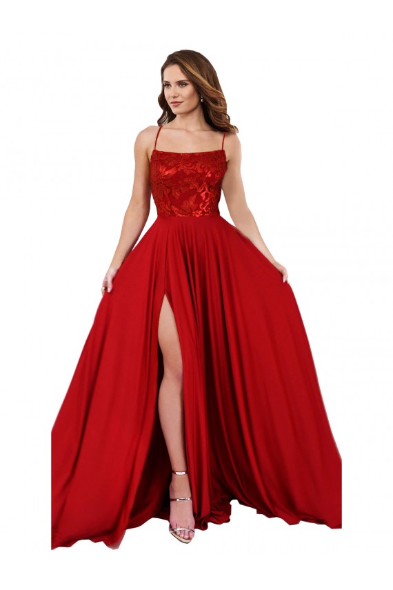 Discount Sleeveless Red Criss Cross Open Back A-Line Spaghetti Straps Prom Dress Canada