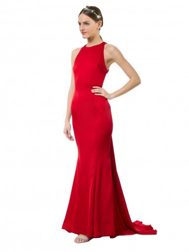 Discount Sleeveless Red Open Back Mermaid Halter Neck Formal Evening Gown Canada