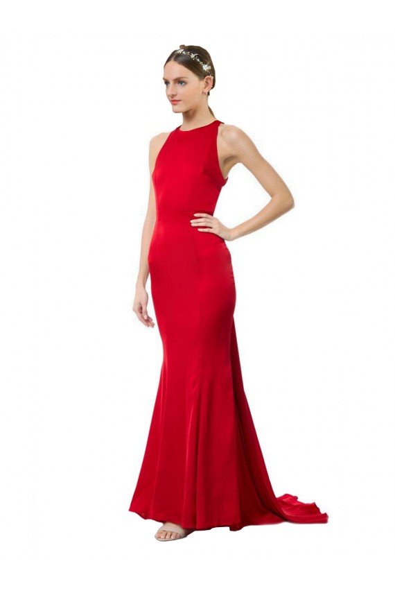 Discount Sleeveless Red Open Back Mermaid Halter Neck Formal Evening Gown Canada