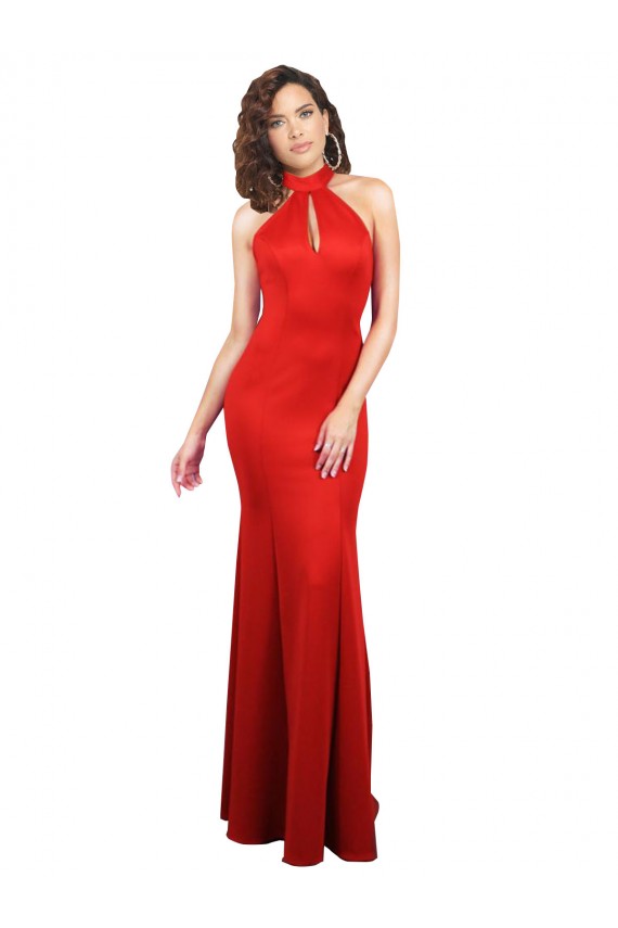 Discount Sleeveless Red Keyhole Back Mermaid Halter Neck Prom Dress Canada