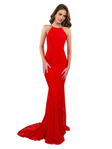 Discount Sleeveless Red Open Back Mermaid High Neck Prom Dress Canada
