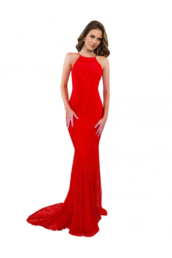 Discount Sleeveless Red Open Back Mermaid High Neck Prom Dress Canada