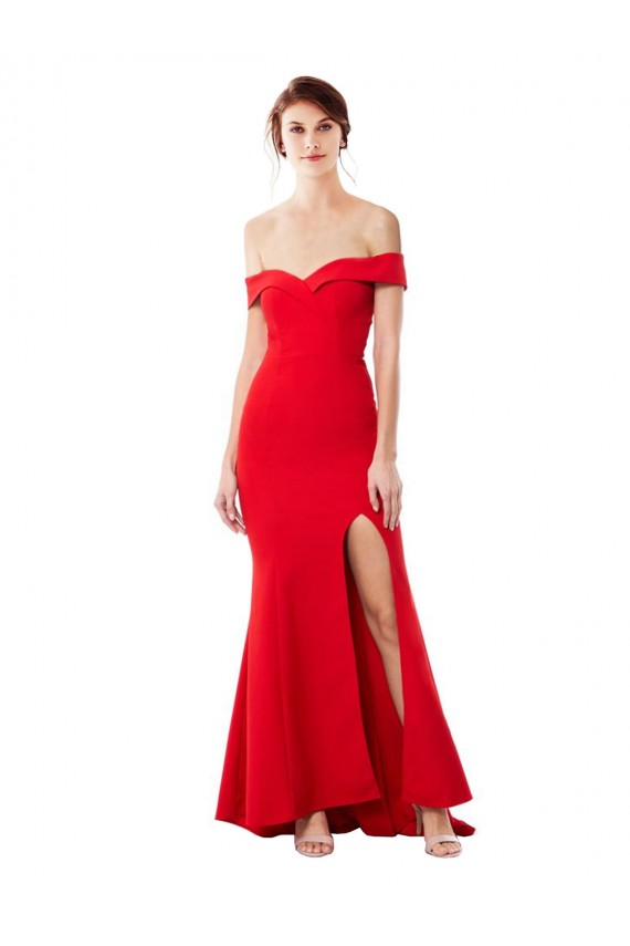 Discount Sleeveless Red Mermaid High Neck Stretch Crepe Prom Dress Canada